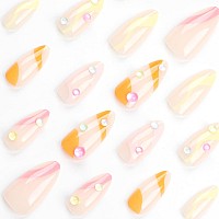 Imsohot Press On Nails Almond Medium Fake Nails Colorful Bubble Bead Designs Glossy Full Cover Acrylic False Nails Glue On Nails