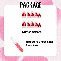 Imsohot Almond Press On Nails Medium Nude Fake Nails Shiny Laser Red Heart Designs Cute Glue On Nails Glossy Acrylic False Nails