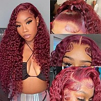 Larhali 99J Hd Lace Front Wigs Human Hair Pre Plucked 250 Density Burgundy 13X6 Deep Wave Frontal Wigs Natural Hairline Human H