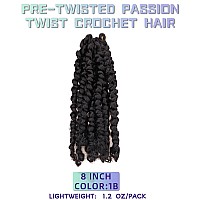 8 Inches 8 Packs Super Short Passion Twist Crochet Hair For Black Women And Kids Natural Black Pre Looped Pretwisted Hair Exten