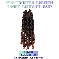 8 Inches 8 Packs Super Short Passion Twist Crochet Hair For Black Women And Kids Ombre Brown Pre Looped Pretwisted Hair Extensi