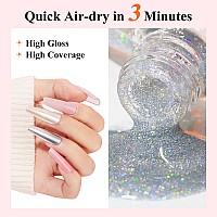 Bevimee Quick Dry Regular Nail Polish Set 6 Colors Silver Glitter Metallic Pearl Nail Polish Nude Pink Red Jelly Nail Lacquer