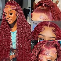 Larhali 99J Hd Lace Front Wigs Human Hair Pre Plucked 180 Density Burgundy 13X6 Deep Wave Frontal Wigs Natural Hairline Human H