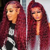 Larhali 99J Hd Lace Front Wigs Human Hair Pre Plucked 180 Density Burgundy 13X6 Deep Wave Frontal Wigs Natural Hairline Human H