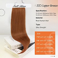 Full Shine Short Human Hair Extensions Clip Ins Copper Hair Clip In Human Hair Tripple Weft Auburn Hair Extensions Clip Ins Invi