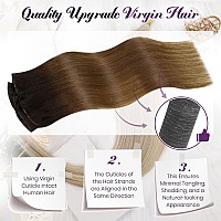 Laavoo Hand Tied Weft Hair Extensions Real Human Hair 25G 16 Inch Genius Weft Extensions Virgin Hair Ombre Dark Brown To Light B