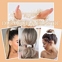 Ahoney 9Pcs Pearl Hair Tie Elastic White Hair Scrunchies For Womens Hair Boho Wedding Accessories White Pearl White 9 Coun