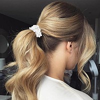 Ahoney 9Pcs Pearl Hair Tie Elastic White Hair Scrunchies For Womens Hair Boho Wedding Accessories White Pearl White 9 Coun