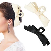 Bows Claw Clips For Women 2Pcs Black White Bowknot Hair Clips For Thick And Thin Hair Big Nonslip Hair Bows