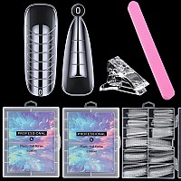 Bluezoo 240Pcs Nail Extension Forms For Poly Gel 2 Styles Clear Dual Nail Molds Stiletto Tips With Coffin Ballerina Tips Wi