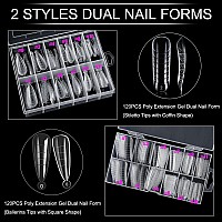 Bluezoo 240Pcs Nail Extension Forms For Poly Gel 2 Styles Clear Dual Nail Molds Stiletto Tips With Coffin Ballerina Tips Wi