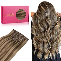 Wennalife Clip In Hair Extensions Real Human Hair 16 Inch 120G 7Pcs Human Hair Extensions Clip In Human Hair Balayage Chocolat