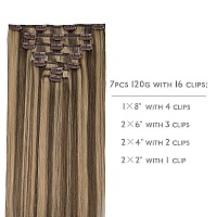 Wennalife Clip In Hair Extensions Real Human Hair 16 Inch 120G 7Pcs Human Hair Extensions Clip In Human Hair Balayage Chocolat