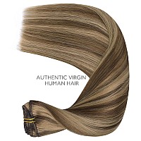 Wennalife Clip In Hair Extensions Real Human Hair 16 Inch 120G 7Pcs Human Hair Extensions Clip In Human Hair Balayage Chocolat