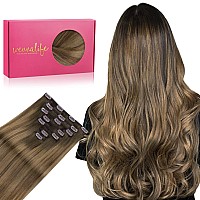 Wennalife Clip In Hair Extensions Real Human Hair 16 Inch 120G 7Pcs Human Hair Extensions Clip In Human Hair Light Ash Brown T