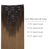 Wennalife Clip In Hair Extensions Real Human Hair 16 Inch 120G 7Pcs Human Hair Extensions Clip In Human Hair Ombre Dark Brown