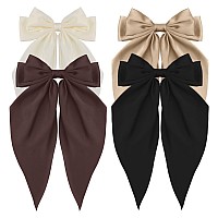 Atoden Silky Satin Hair Accessories 4Pcs Large Oversized Ribbons Long Tail Bowknot Barrettes With Metal Clips For Women And G