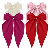 Atoden Womens Hair Bow Silky Satin Hair Bow 4Pcs Oversized Long Tail Bow Hair Clips Large Hair Ribbon Barrettes Metal Clip