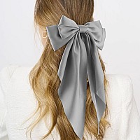 Atoden Oversized Long Tail Hair Accessories Silky Satin Bowknot Barrettes With Metal Clips For Women In Beige Grey Khaki An