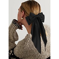 Atoden Oversized Long Tail Hair Accessories Silky Satin Bowknot Barrettes With Metal Clips For Women In Beige Grey Khaki An