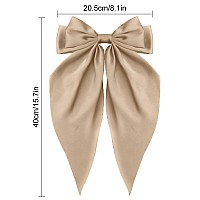 Atoden Oversized Long Tail Hair Accessories Silky Satin Bowknot Barrettes With Metal Clips For Women In Beige Grey Khaki An