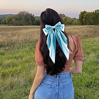 Atoden Womens Hair Accessories 4Pcs Oversized Satin Long Tail Bowknot Hair Clips With Metal Barrettes In Beige Pink Blue P