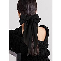 Atoden Oversized Hair Barrettes Silky Satin Bowknot Clips Long Tail Ribbons For Women Black White Beige 6Pcs