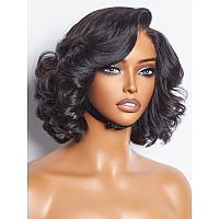 Luvme Hair 8 Inch Natural Black Bob Wig Human Hair Pre Cut Glueless Hd Lace Closure Wigs Big Curly Mature Boss Left C Parted Wi