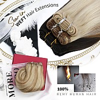 Moresoo Sew In Hair Extensions Real Human Hair Blonde Weft Hair Extensions Dark Ash Blonde Highlighted With Golden Blonde Double