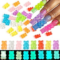 Fcozpjk Gummy Bear Nail Charms 64Pcs Flatback Resin Bear Charms Glowing In The Dark Nail Decorations Neon Fake Candy Kawaii