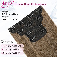 Reecho 28 Straight Long 4 Pcs Set Thick Clip In On Hair Extensions Light Ash Brown