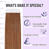 Fshine Invisible Tape In Hair Extensions Human Hair Color 330 Auburn Human Hair Extensions For Women 14 Inch Straight Human Hair