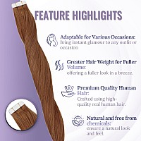 Fshine Invisible Tape In Hair Extensions Human Hair Color 330 Auburn Human Hair Extensions For Women 14 Inch Straight Human Hair