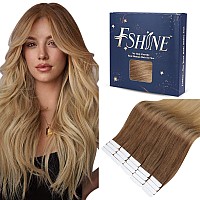 Fshine Hair Extensions Tape In Real Human Hair Balayage Hair Extensions Color 10 Golden Brown To 14 Dark Blonde 12 Inch Invisibl