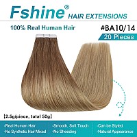 Fshine Hair Extensions Tape In Real Human Hair Balayage Hair Extensions Color 10 Golden Brown To 14 Dark Blonde 12 Inch Invisibl