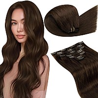 Laavoo Brown Hair Extensions Clip Ins Real Human Hair 24 Inch Clip In Hair Extensions Real Human Hair Medium Brown Human Hair Cl