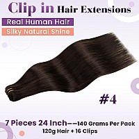 Laavoo Brown Hair Extensions Clip Ins Real Human Hair 24 Inch Clip In Hair Extensions Real Human Hair Medium Brown Human Hair Cl