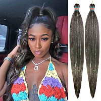 Run Shui Brown Black With Tinsel Pre Stretched Braiding Hair 2 Packs Pre Feathered Braid Hair Extensions 30 Inches Kanekalon Hai