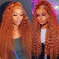 Aveiyce Ginger Orange Deep Wave Lace Front Wigs Human Hair Colored 13X4 Hd Transparent Lace Frontal Wig Human Hair For Black Wom