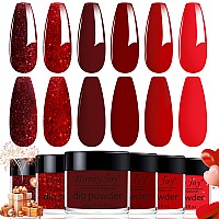 Dip Powder Set Honey Joy 6 Colors Classic Red Collection Glitter Dipping Powder Set Nail Art Manicure Diy Salon Home Gifts For