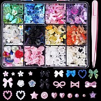 3D Mix Assorted Color Acrylic Nail Charms Multi Pink Color Blue Purple White Heart Flower Butterfly Bows Cute Nail Charms Hollow