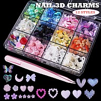 3D Mix Assorted Color Acrylic Nail Charms Multi Pink Color Blue Purple White Heart Flower Butterfly Bows Cute Nail Charms Hollow