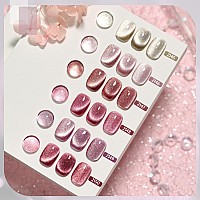 Gaoy Glitter Cat Eye Gel Nail Polish Set With Magnet Pink Galaxy For Holographic Cat Eye Salon Gel Manicure And Nail Art Diy At