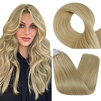 Fshine Hair Extensions Micro Beads Real Human Hair Blond Color Platinum Blonde Micro Ring Hair Extensions Human Hair 50G Straigh