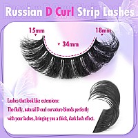 Russian Strip Lashes Natural Look False Eyelashes Fluffy D Curl Strip Eyelashes Wispy Thick Volume Fake Eye Lashes Cat Eye 16 Pa