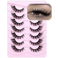 Wispy Lashes Cat Eye False Eyelashes Natural Lashes Fluffy Strip Fake Eyelashes Fox Eye Lashes Mink Clear Band Lashes 7 Pairs