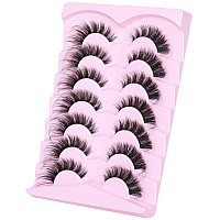 Wispy Lashes Cat Eye False Eyelashes Natural Lashes Fluffy Strip Fake Eyelashes Fox Eye Lashes Mink Clear Band Lashes 7 Pairs