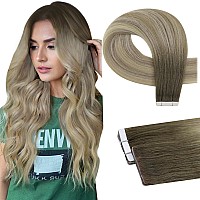 Full Shine Machine Virgin Tape In Extensions 24Inch Intact Tape In Hair Extensions Human Hair Medium Brown Fading To Ash Brown A