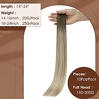 Full Shine Machine Virgin Tape In Extensions 24Inch Intact Tape In Hair Extensions Human Hair Medium Brown Fading To Ash Brown A