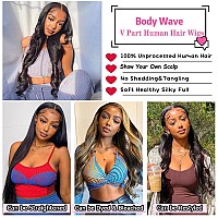 Xagujpo Body Wave V Part Wigs Human Hair For Women Glueless Upgrade U Part Wigs Machine Made Clips In V Part Wig Leave Out Real